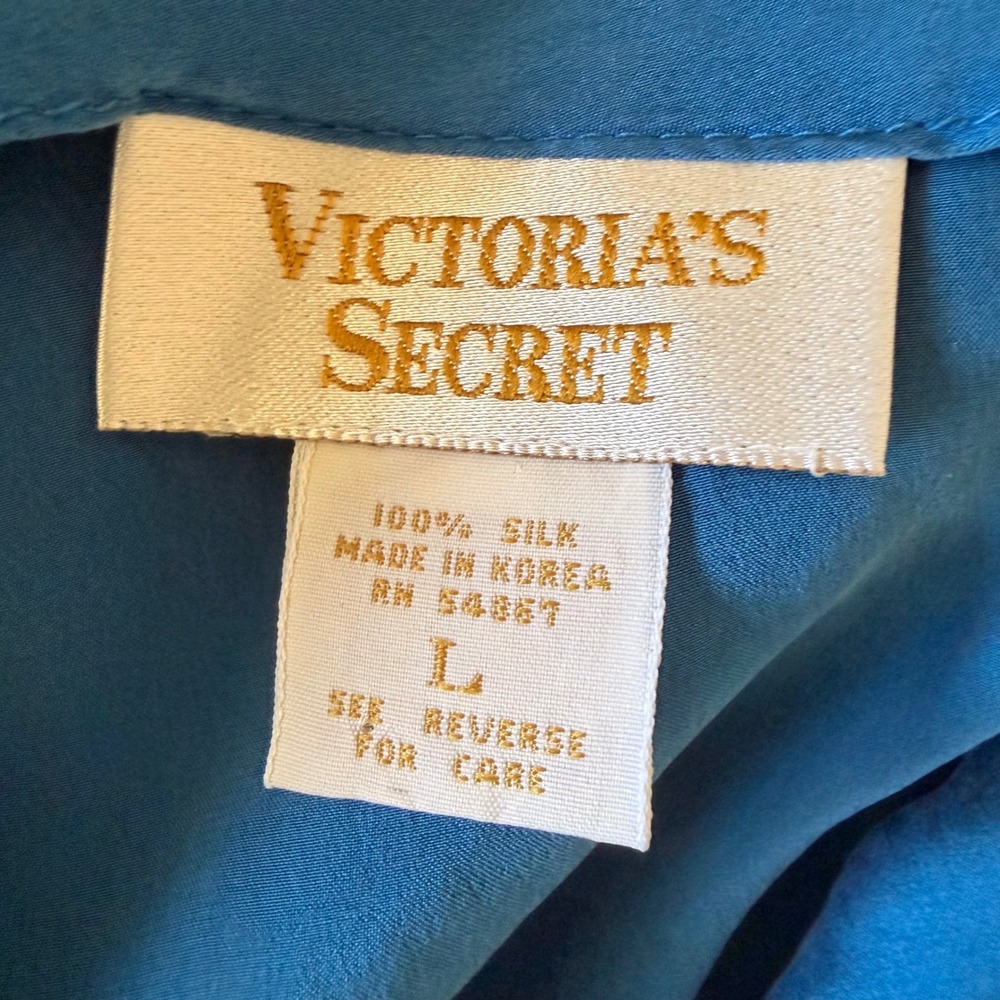 Vintage Victorias Secret Gold Label 100% Silk Slip Dress Blue V-Back L 54867 - Picture 4 of 4